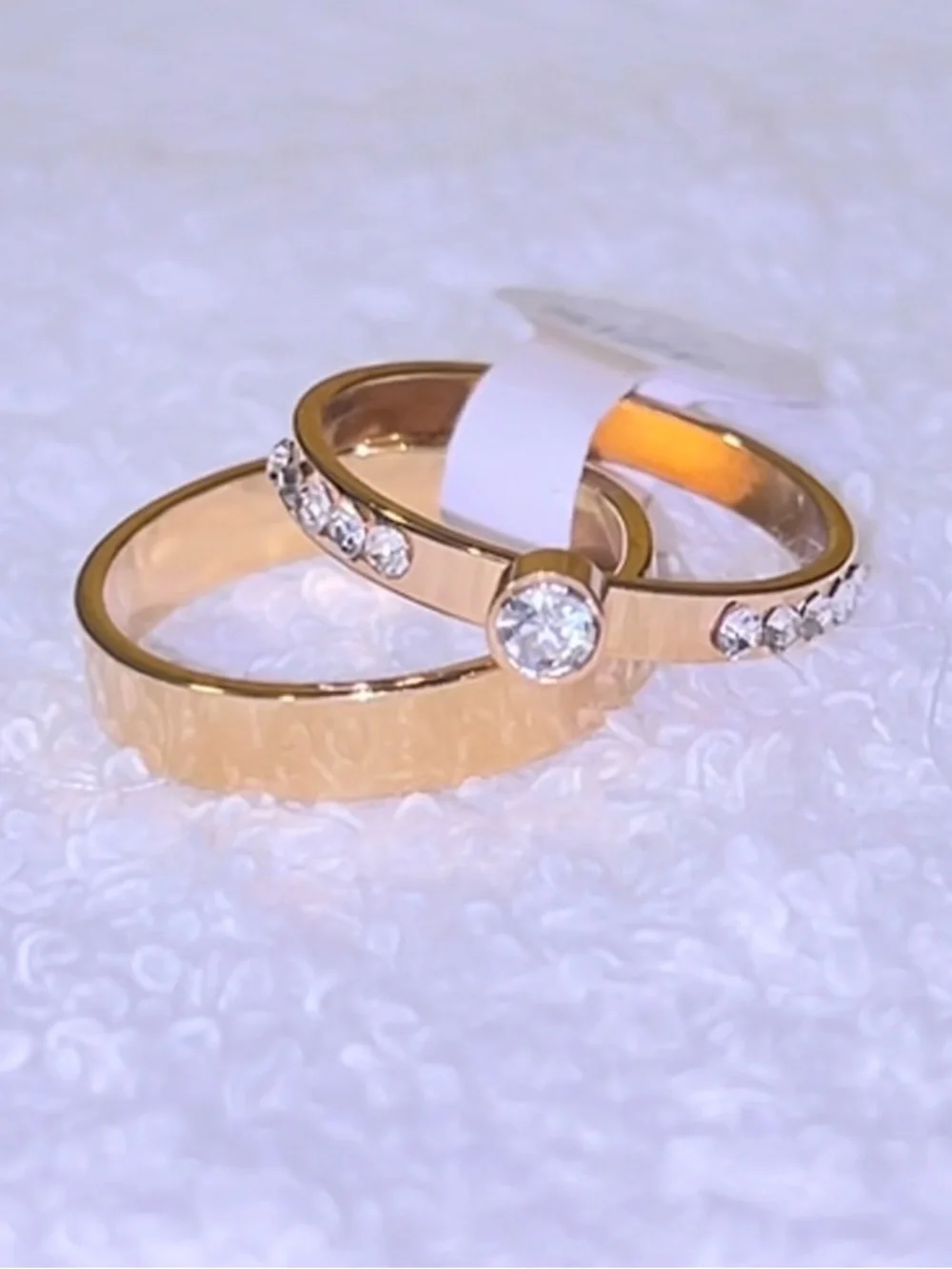 Gold Tone Women's Ring Set with Crystal Accents - Size 18